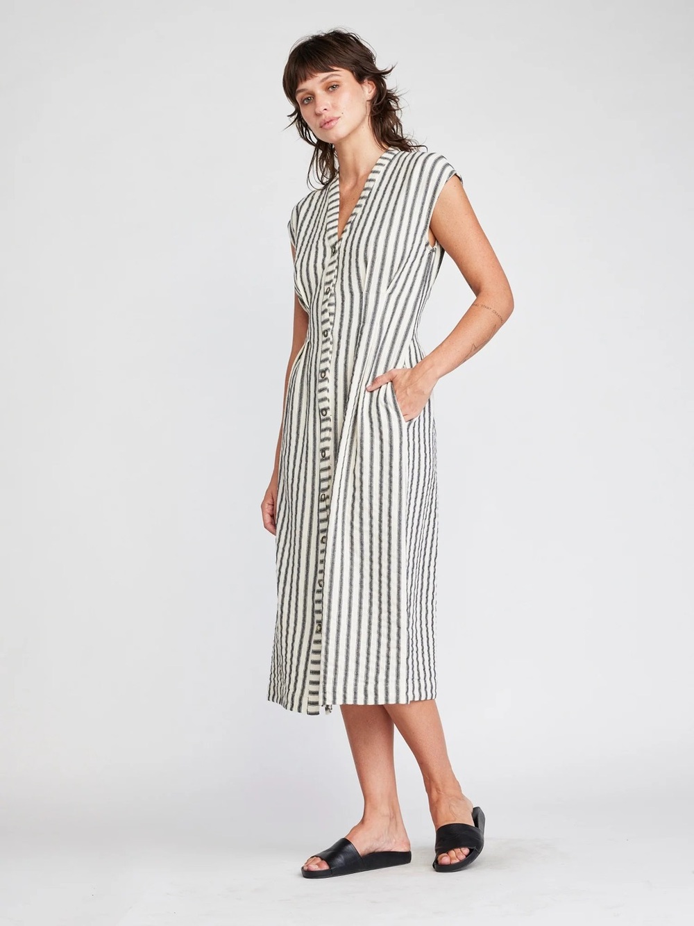 Self Contrast Jamila Striped Midi Dress size Medium NWT